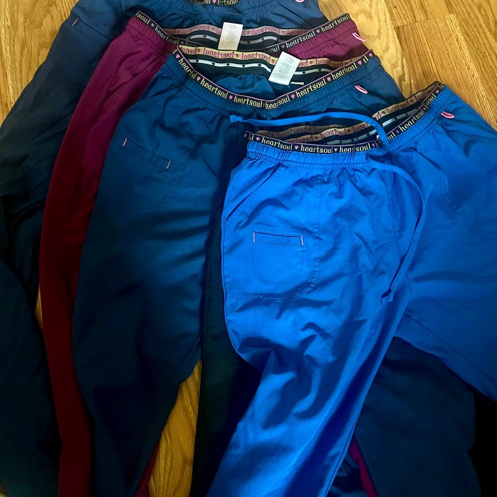 HeartSoul Women's Scrub Pants - Blue, Burgundy, black, Navy Blue Bundle**